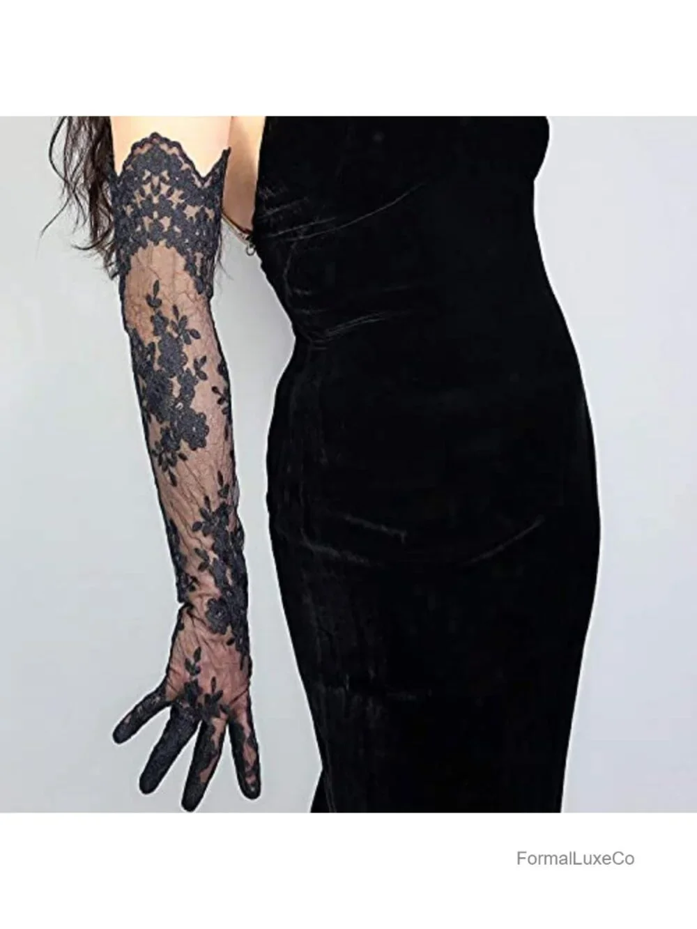 Women Lace Organza Wedding Gloves Sheer Floral Embroidered Opera Prom 25in